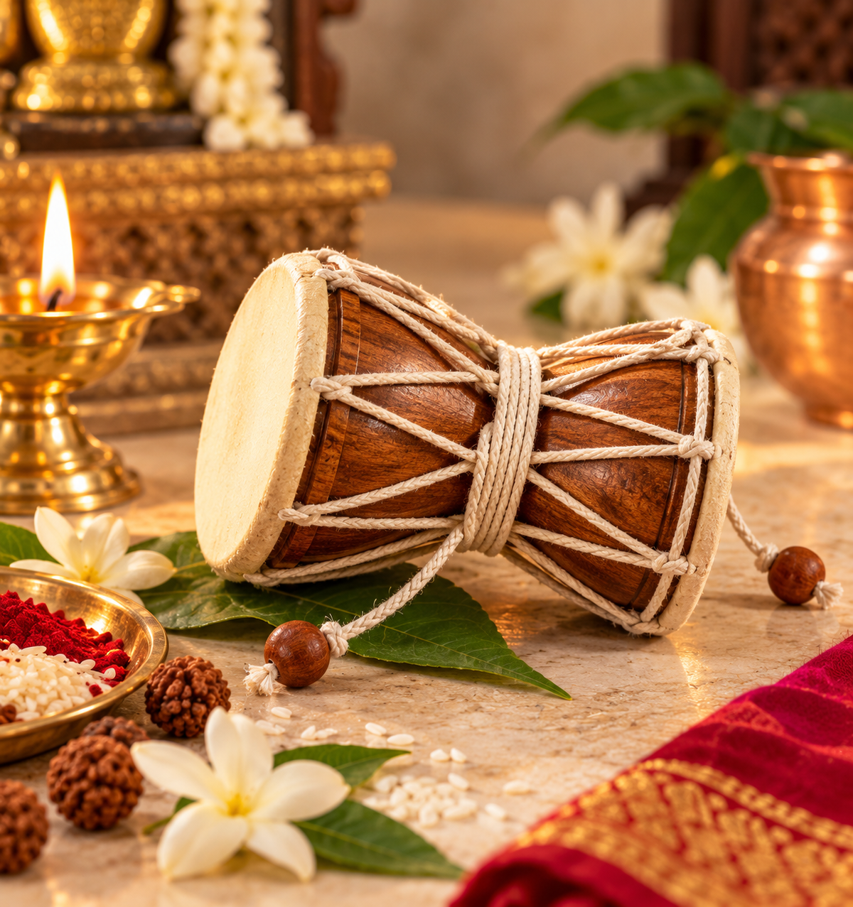 Sacred Wooden Shiva Damru Drum