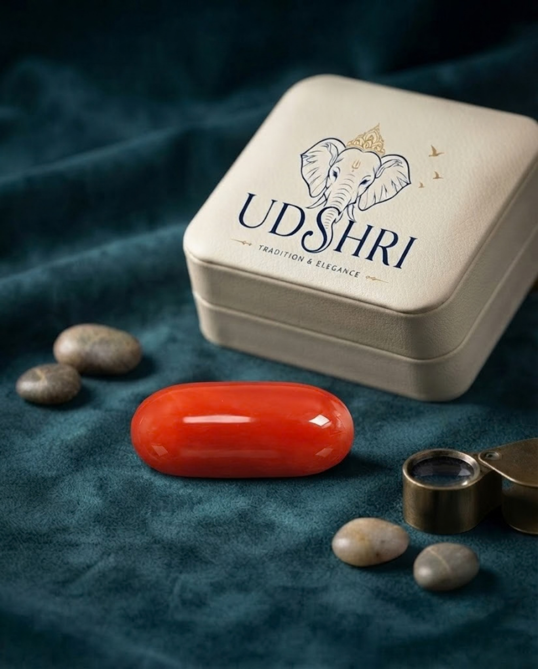 Italian Red Coral - Red (Polash Praval) - Semi-ovel Cabacon Shaped
